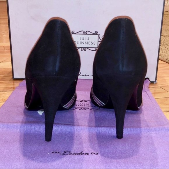 NWT Lulu Guinness black/silver suede heels - Sz 10 / 41 - Picture 7 of 8